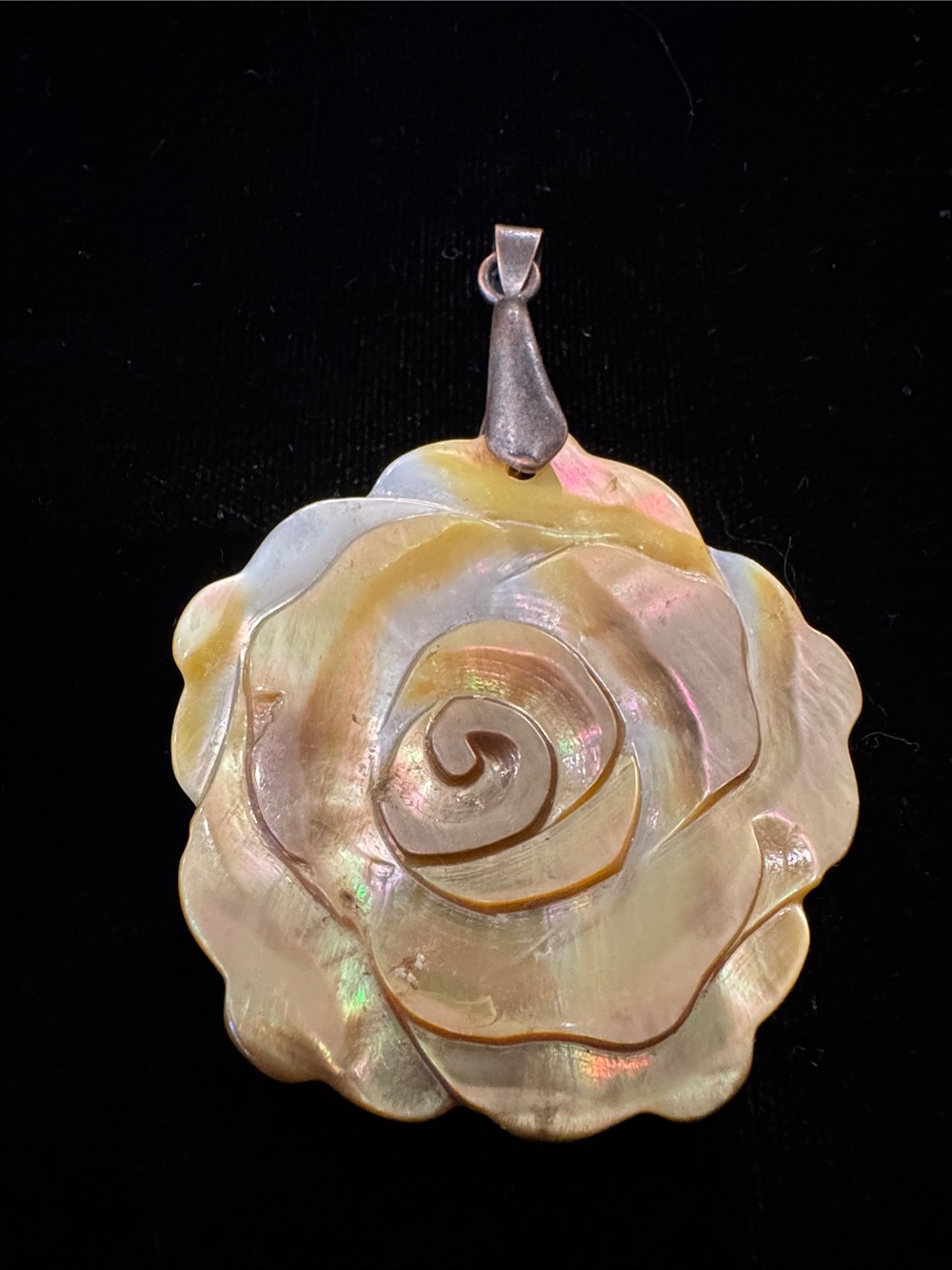Lovely Iridescent Mother-of-Pearl Rose Pendant
